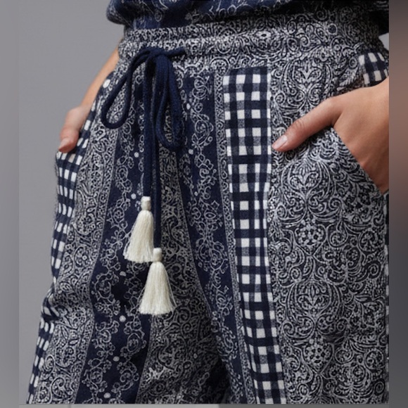 Boho Striped Print Pants With Pockets Navy Blue - Picture 9 of 9